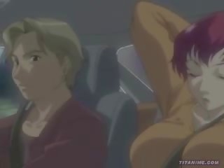 Hentai couple gets libidinous inside a car