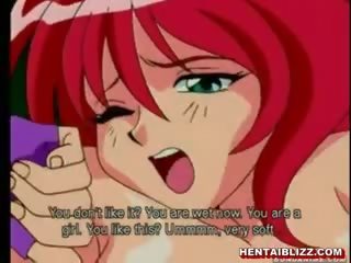 Rödhårig hentai ninja blir pressas henne tuttarna av getto animen