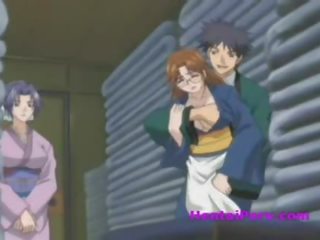 Busty anime young female learns to suck a putz and oral cumshot