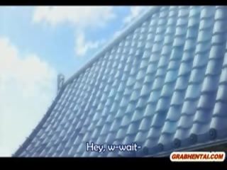 Laimīgs anime youngster izpaužas trijatā netīras filma