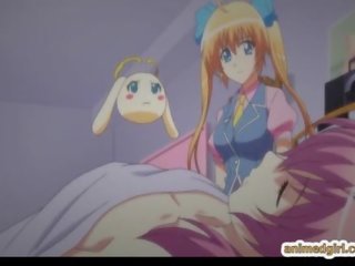 Busty hentai adolescent hard fucked wetpussy by shemale anime in front of her sweetheart
