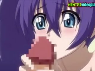 Blue-haired harlot in hentai vid