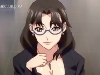 Anime seductress në syze duke i dhënë marrjenëgojë në gjunjë