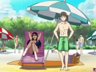 Hentai deity trong bộ bikini được fucked lược trên các bãi biển
