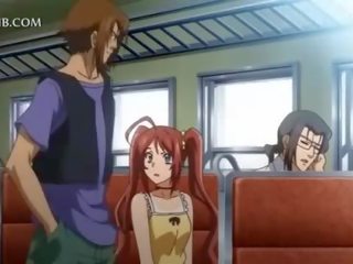 Raudonplaukiai anime smulkutis gauna putė priimtas iki jėga į traukinys