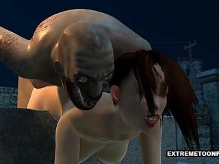 Provocant 3d nana baisée en une graveyard par une zombie