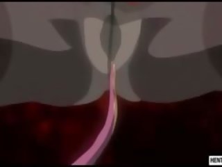 Fångad hentai blondie blir brutally körd av tentacles