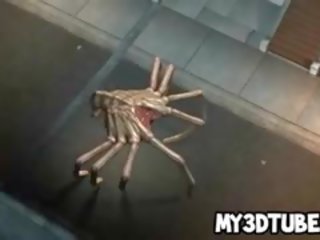 Foxy 3d rubia galleta follada por dos alien spiders