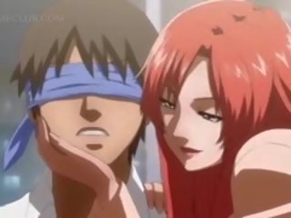 Slutty anime kekasih menggoda remaja lelaki untuk bertiga