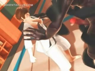 Аніме karate фам fatale блювотні рухи на a масивний putz в 3d