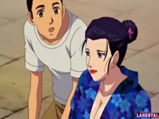 Hentai geisha prende gangbanged e facialed all'aperto