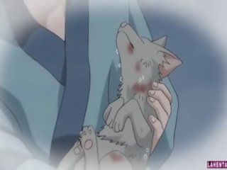 Hentai catgirl gauna jos šlapias putė nučiupinėtas gilus