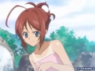 Redhead hentai sweetheart gets fondled on her smashing bath