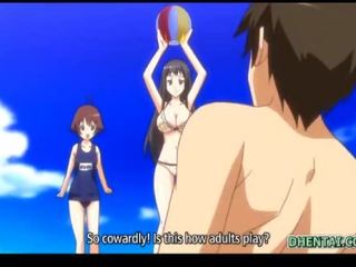 Swimsuit hentai young lady oralsex and nunggang bigcock in the pantai