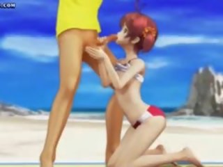 Adorable Hentai Teenie Playing With member On Beach