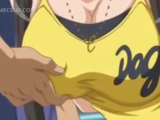 Krūtainas anime x nominālā video vergs izpaužas krūšgali pinched uz publisks