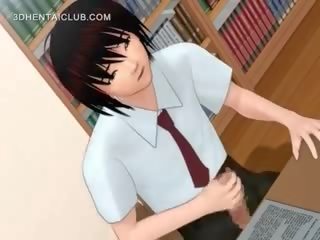 Lusty anime tenåring fucks stor dildo i bibliotek