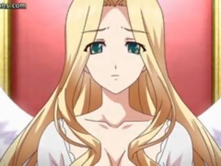 Anime rubs a phallus ar viņai krūtis